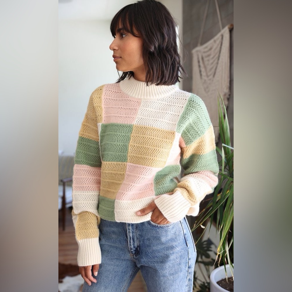 NWT Free People Greylin Gwen Patchwork Sweater, size M